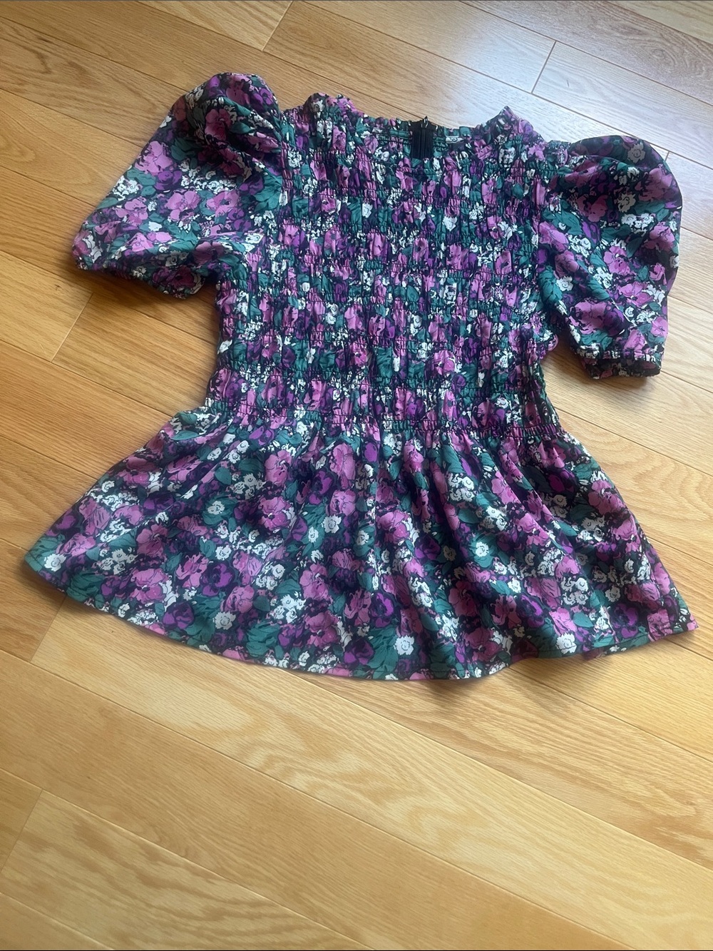 Y.A.S.  Purple Floral Smocked Peplum Blouse sz M
